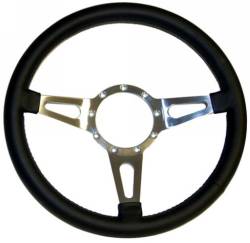 Scott Drake - 65 - 73 Mustang Black Leather 9 Hole Steering Wheel, 15 in