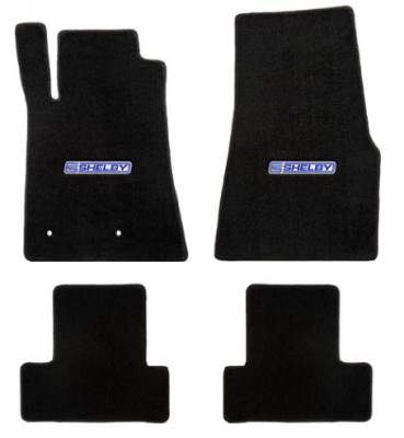 Lloyd Mats - 65 - 70 Mustang Coupe BLACK Mats, Blue/White Shelby Word