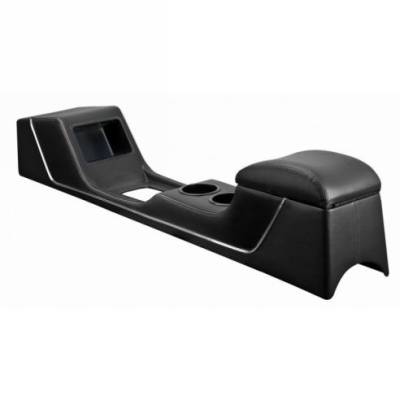 TMI Products - 67 - 68 Mustang TMI Sport R Full Length Console-Black Premium Vinyl/Black Suede/ Gray Stitch