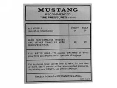 Scott Drake - 1967 - 1968 Mustang  Glove Box Tire Pressure Decal
