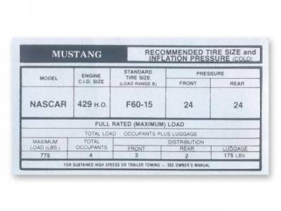 Scott Drake - 1969 - 1970 Mustang Boss 429 Glove Box Tire Pressure Decal