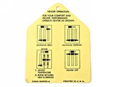 Scott Drake - 1964 Mustang  Heater Instruction Tag