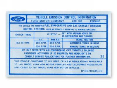 Scott Drake - 429 4V CJ Auto/Manual Transmission Emission Decal