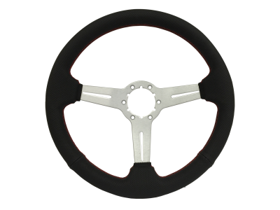 Stang-Aholics - 84 - 89 Mustang 14" Volante 6 Bolt STEERING WHEEL KIT, Brushed, Red Stitch Perf