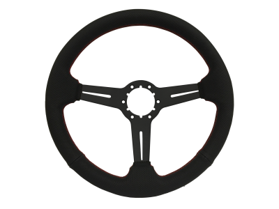 Stang-Aholics - 79 - 82 Mustang 14" Volante 6 Bolt STEERING WHEEL KIT, Black, Red Stitch Perf
