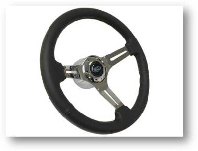 Auto Pro - 65 - 89 Mustang 14" Volante Steering Wheel Kit, Blk Leather, Chrome Center, Blue Oval
