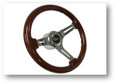 Auto Pro - 65 - 89 Mustang 14" Volante Steering Wheel Kit, Wood, Chrome Center, Blue Oval