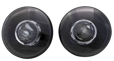 Stang-Aholics - 65 - 68, 70 - 73 Classic Mustang 7" Round Black Projector Headlight w/ Inner Halo Option