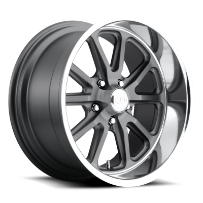 US Mag Wheels - 65 - 73 Mustang Rambler 1 Piece Textured Gray w/ Diamond Cut Lip 17x8 Wheel