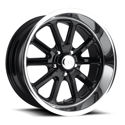 US Mag Wheels - 65 - 73 Mustang Rambler 1 Piece Gloss Black w/ Diamond Cut Lip 17x8 Wheel