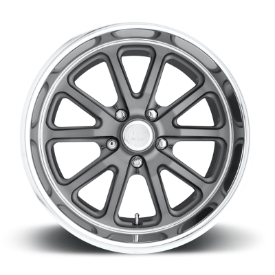 US Mag Wheels - 65 - 73 Mustang Rambler 1 Piece Textured Gray w/ Diamond Cut Lip 18x9.5 Wheel