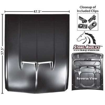 Stang-Aholics 67 - 68 Mustang Steel Hood with 67 Shelby Style Functional Hood Scoop