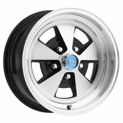 Legendary Wheel Co. - 67 - 73 Mustang 15 x 7 Legendary Flat 5 Alloy Wheel, 5 on 4.5 BP, 4.25 BS, Gloss Black / Machined