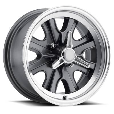 Legendary Wheel Co. - 15 x 7 Legendary HB44 Alloy Wheel, 4 on 4.5 BP, 4.25 BS, 4 Lug, Charcoal / Machined