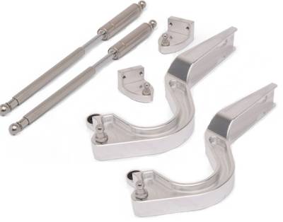 Eddie Motorsports - 65 - 68 Mustang Coupe Billet Trunk Hinge Arm w/SS Strut, Clear Anodized
