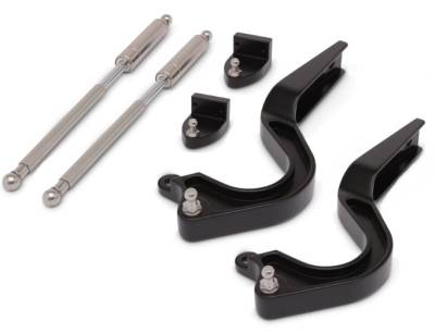 Eddie Motorsports - 65 - 68 Mustang Coupe Billet Trunk Hinge Arm w/SS Strut, Matte Black Fusioncoat