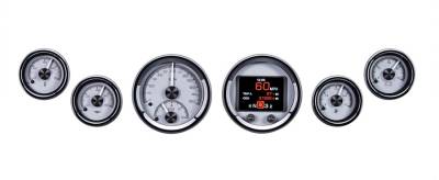 Dakota Digital Gauges & Accessories - 64 - 66 Mustang Six Gauge Round, Analog HDX Instrument, Silver Alloy Gauge Face