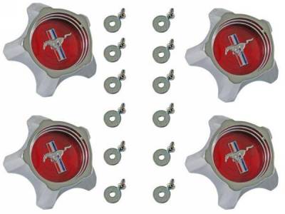 Scott Drake - 1967 Mustang Styled Steel Hubcaps (Red Design Set of 4)