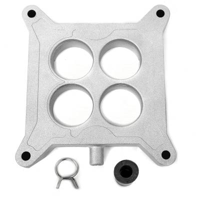 All Classic Parts - 65-69 Mustang Carburetor Spacer 4V 289/302/351W w/ Plug & Clamp (1" Thick, 1 9/16" Bores)
