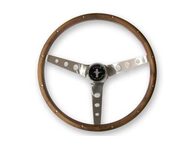 Scott Drake - 64 - 73 Mustang Wood Steering Wheel, 3 Spoke with Center Cap, 13.5 Inch Diameter