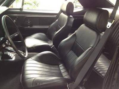 Procar - 65 - 70 Mustang ProCar Rally Smoothback Upper Seats, BLACK LEATHER, Pair with Adapters