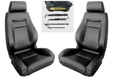 Procar - 65 - 70 Mustang Procar Elite Seats, Black Leather, Pair with Adapters