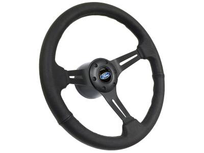 Auto Pro - 65 - 89 Mustang 14" Volante Steering Wheel Kit, Blk Leather, Blk Center, Blue Oval