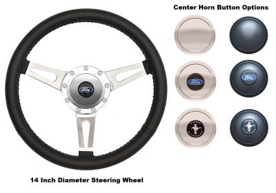 GT Performance Steering Wheels - 65-73 Mustang Steering Wheel, Black Leather Cobra Style Design, 14 Inch Diameter