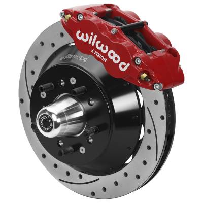 Wilwood Engineering Brakes - 70-73 Mustang Wilwood 13 Inch Front Disc Brakes, Drilled Slotted, Superlite 6 Piston RED Calipers