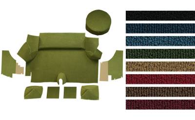 ACC - Auto Custom Carpets - 1969 - 1970 Mustang FASTBACK Trunk Floor Carpet KIT(Fixed Rear Seat), Nylon, Choose Color, Logo
