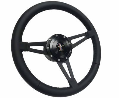Auto Pro - 65-73 Mustang Steering Wheel, Black Leather Wrap, All Black Edition