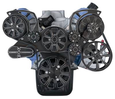 March Performance, Small Block Ford Evolution Serpentine Kit, Front View, BLACK ONYX