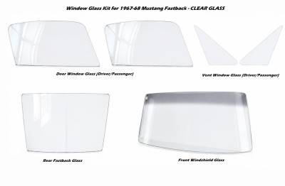 Stang-Aholics - 67-68 Mustang Fastback Complete Window Glass Set, Clear
