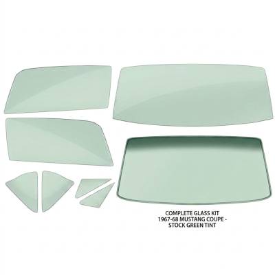 Stang-Aholics - 67-68 Mustang Coupe Complete Window Glass Set, Stock Green Tint