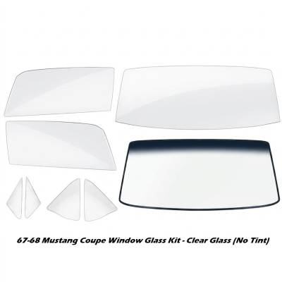 Stang-Aholics - 67-68 Mustang Coupe Complete Window Glass Set, Clear Glass