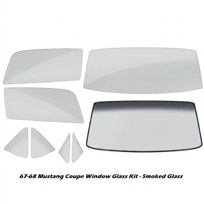 Stang-Aholics - 67-68 Mustang Coupe Complete Window Glass Set, Smoked Gray
