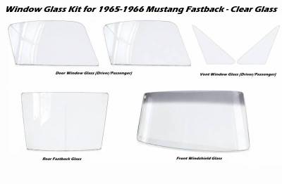 Stang-Aholics - 65-66 Mustang Fastback Complete Window Glass Set, Clear