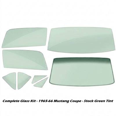 Stang-Aholics - 65-66 Mustang Coupe Complete Window Glass Set, Stock Green Tint
