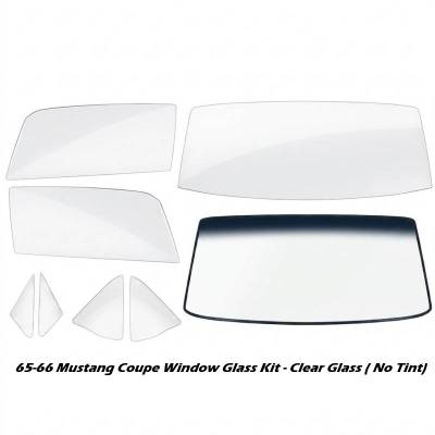Stang-Aholics - 65-66 Mustang Coupe Complete Window Glass Set, Clear Glass