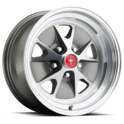 65 - 67 Mustang 15 x 7 Styled Alloy Wheel, 5 on 4.5 BP, 4.25 BS, Charcoal / Machined