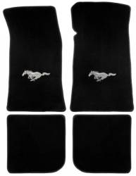 65 - 73 Mustang Black Floor Mats With Running Pony, Coupe/Fstbk