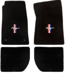 65 - 73 Mustang Black Floor Mat Set, Pony W/ Bars, Coupe/Fstbk