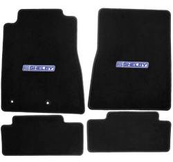 15 Mustang  Black Set of 4 Floor Mats: Shelby Word Blue/White Emblem