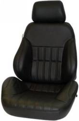 Procar - 71 - 73 Mustang ProCar Rally Seat Kit Upper Smooth, BLACK LEATHER, Pair with Adapters