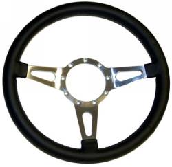 65 - 73 Mustang Black Leather 9 Hole Steering Wheel, 15 in