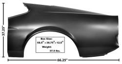 71 - 73 Mustang Left Hand Full Quarter Panel, Fastback, No Holes for Markers