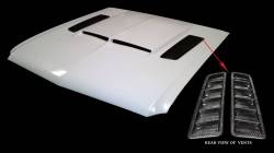 67 - 68 Mustang Fiberglass Hood with 67 Shelby Style Scoop, Carbon Fiber Vents - GTRS Hood