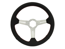 84 - 89 Mustang 14" Volante 6 Bolt STEERING WHEEL KIT, Brushed, Red Stitch Perf