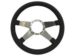 64 - 73 Mustang 14" Volante 9 Bolt STEERING WHEEL KIT, Black Leather, Solid 4 Spoke