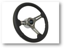 65 - 89 Mustang 14" Volante Steering Wheel Kit, Blk Leather, Chrome Center, Blue Oval